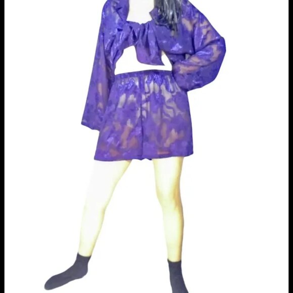 Vintage Victoria's Secret Crown Label Sheer Purple Pajama Shorts Set - 70s - Picture 4 of 13